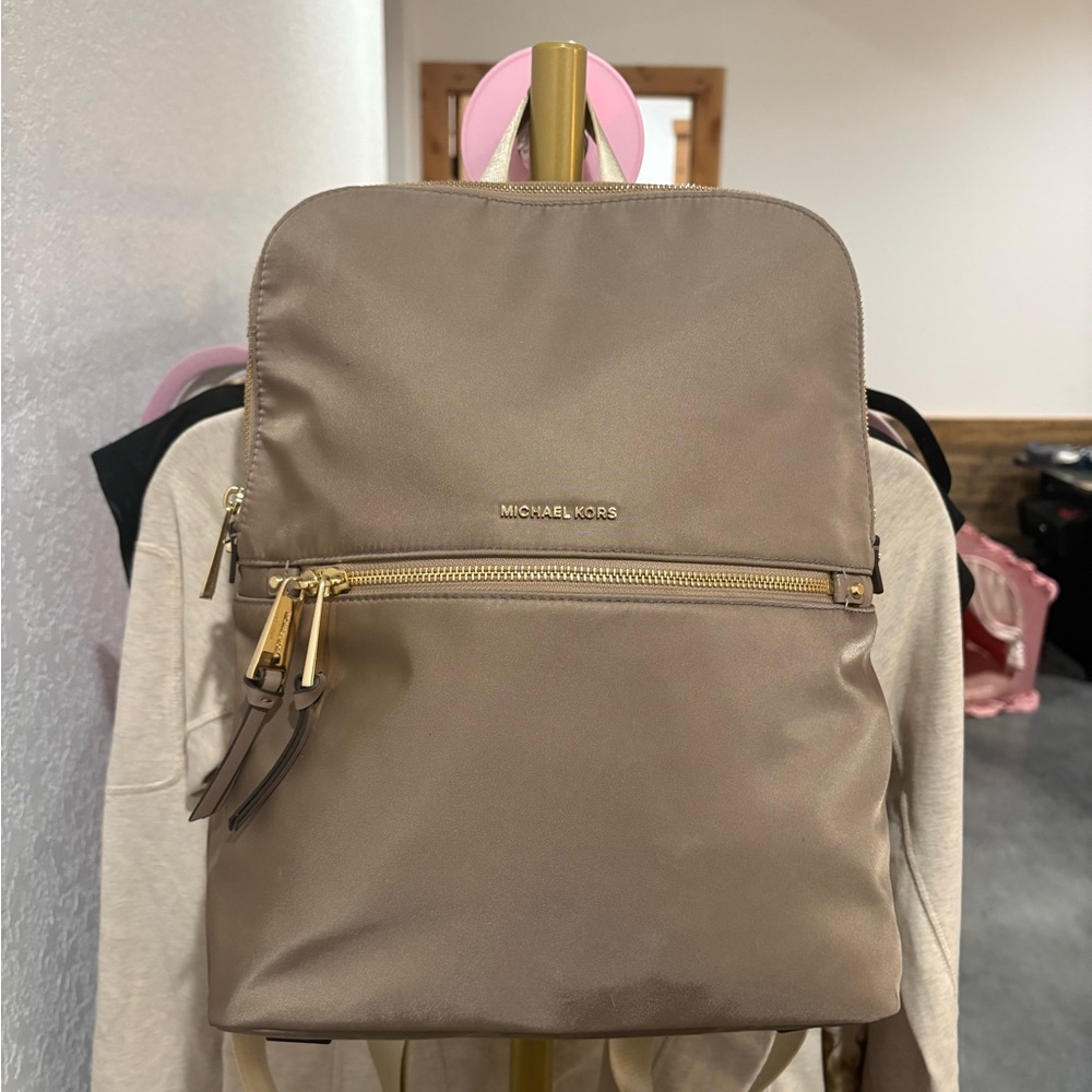 Michael Kors Taupe Nylon Backpack with Gold Hardware